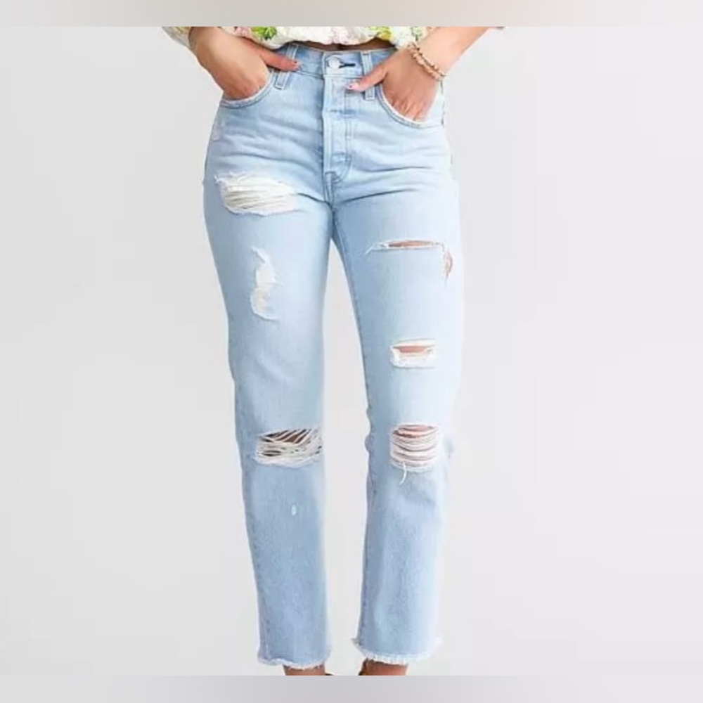 levis 501 high rise straight leg cropped jean